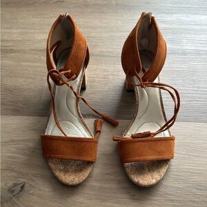 Women’s Rust Suede Lace-Up Cork Block Heel Sandals - Unbranded